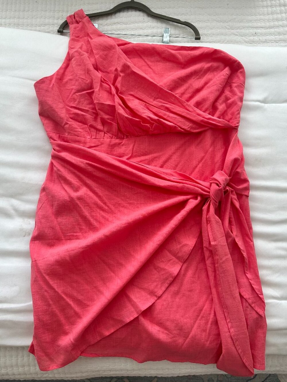 Andrée by Unit Coral One Shoulder Wrap Mini Dress Size XX Large